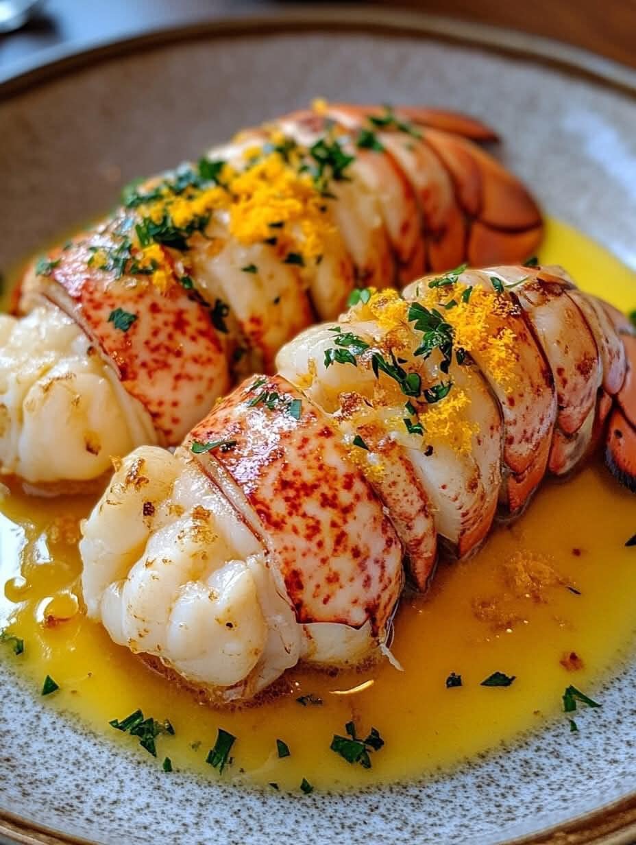 Butter-Poached Lobster Tails 🦞Succulent lobster tails gently poached in a decadent garlic butter sauce,